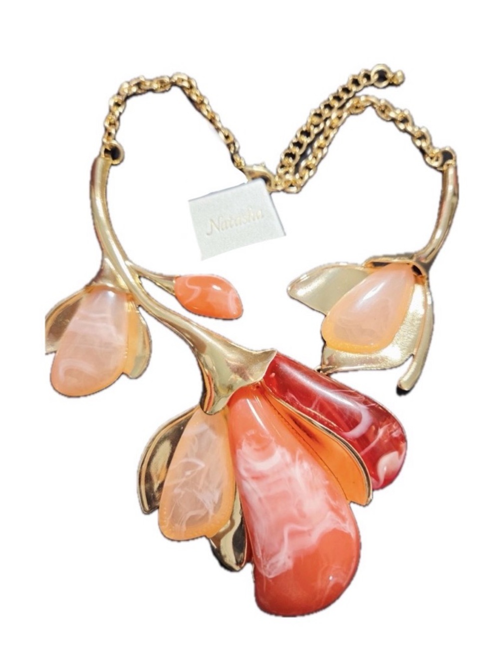 NWT ⚜️🌺⚜️ Natasha Gold Tone Statement Floral Necklace - Picture 7 of 8